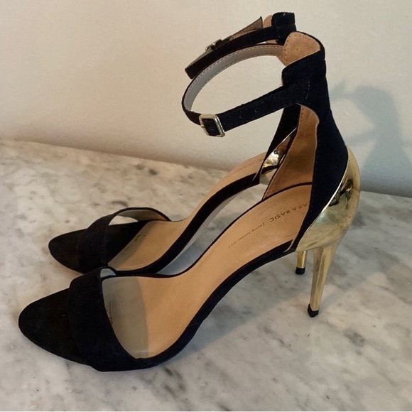 Zara Black & Gold Stiletto Suede Ankle Strap High Heels, Women’s EU 38, US 7.5 - Picture 3 of 13
